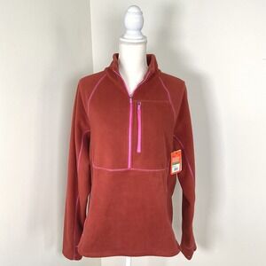 Bass Outdoor Womens Fleece Pullover Half Zip Burnt Henna‎ Thumb Holes Large